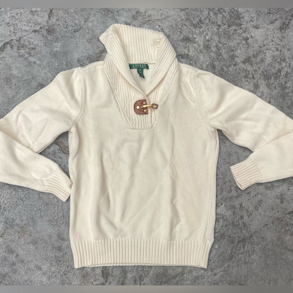 Ralph Lauren Ivory Pullover with Toggle Detail Shawl Neck Sweater - Picture 1 of 5